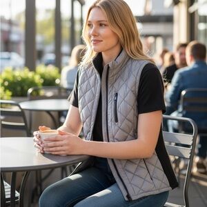 NWOT Andrew Marc Quilted Gray and Black Vest L